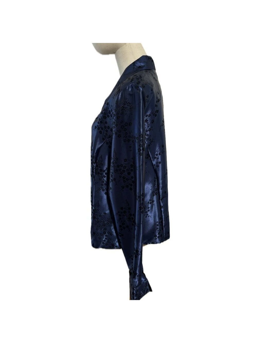 90s SATIN BROCADE BLUE ASIAN INSPIRED BROCADE LIZ BAKER SHIRT JACKET SHACKET 14 - Picture 2 of 12